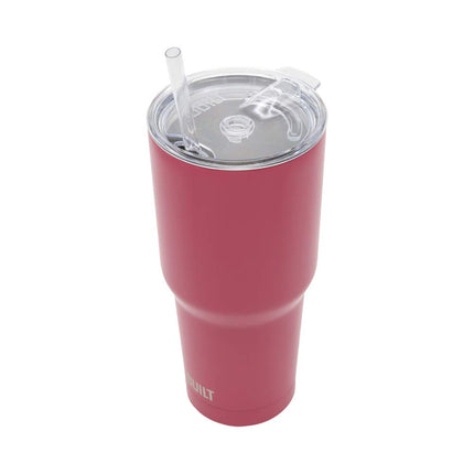 BUILT Double Walled Stainless Steel Tumbler Set with Replacement Lid, 2 Reusable Tritan Wire Straw Cleaning Brush in Gift Box, 1 Count (Pack of 1), Burgundy