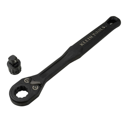 Klein Tools 65408ADP KNECT (M) Pass Through Ratchet and 3/8-Inch Socket Adapter Set, 90-Tooth Wrench for Extended Threaded Rods, Compact and Comfortable Grip, Traditional Socket Compatibility