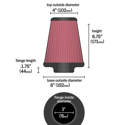 AUTO-STYLE K&N air Filter Conical 76mm Connection 171mm High (RU-4700)