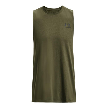 Under Armour Mens Left Chest Cut-Off Tank-Top Green S