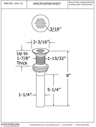 Westbrass D411-12-07 Grid Strainer Lavatory Drain w/o Overflow Holes - Exposed, Satin Nickel