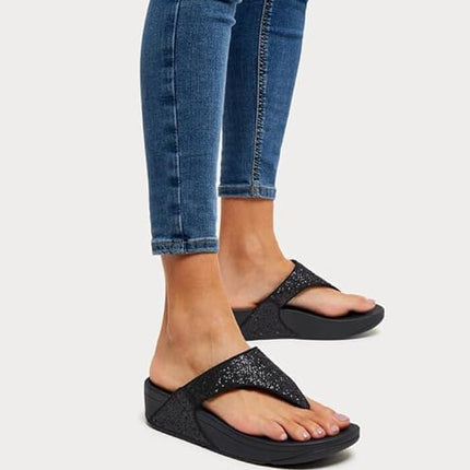 FitFlop ET9399-080 LULU Glitz Toe-Post Sandals Midnight Navy US10