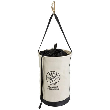Klein Tools 5114DSC22 Canvas Bucket, Heavy Duty Drawstring Close Tool Bucket, 22-Inch with Leather Reinforced Bottoms, 100-Pound Load Rated