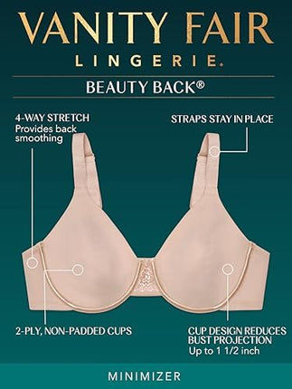 Vanity Fair Women's Beauty Back Smoothing Minimizer Bra, Totally Tan, 38E UK