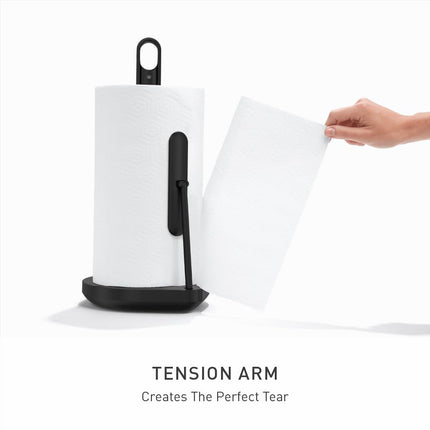 simplehuman Kitchen Roll Holder with Spray Pump, Free Standing, Easy One Sheet Tear, Weighted Base (Fits Kitchen Rolls Measuring 23-28cm), Matte Black Steel, KT1200