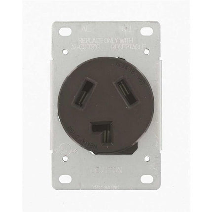 Leviton 5207-S10, 30 amperios, 125/250 voltios, NEMA 10-30R, 3P, 3W, receptáculo de montaje empotrado, hoja recta, grado industrial, sin toma a tierra, AL-CU, cableado lateral, correa de acero-negro, sin tamaño