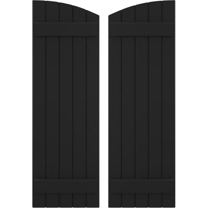 Ekena Millwork ARW101BE518X39BLH Americraft Five 2 Exterior Real Wood Joined Board-n-Batten Shutters w/Elliptical Top (Per Pair), 17 1/2"W x 39"H, Black