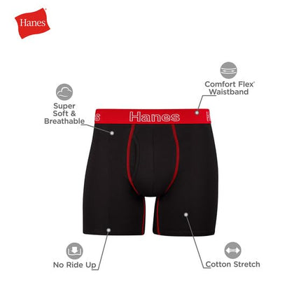 Hanes Men's Underwear Pack, Stretch Cotton Boxer Briefs, Moisture-Wicking, 12-Pack, Black, L (Pack of 6)