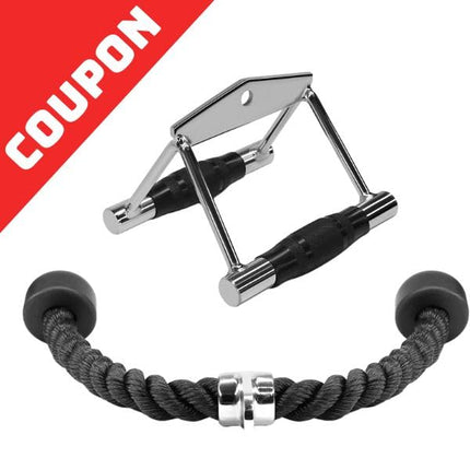 Yes4All Combo Cable Machines Accessories, Double D Row Handle with Tricep Rope, V Bar and Straight Bar, Cable Attachment for Home Gym (Double D, Tricep Rope)