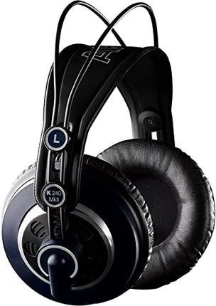 AKG K240 MKII Professional Semi-Open Over-Ear Studio Headphones, Self Adjusting Headband, High Performance Design, 3mm and 1/4" adapters - Black and Blue