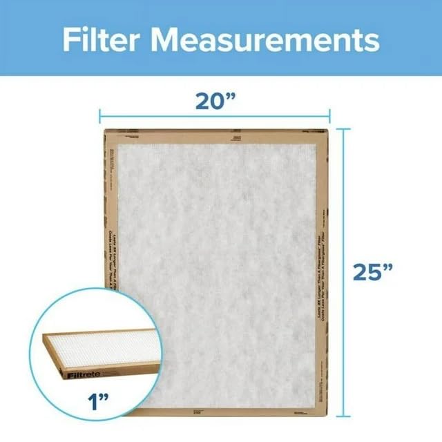Filtrete 20x25x1 Air Filter, 3M MERV 5 HVAC AC Furnace Filter Replacement, 6-Pack (Actual Size 19.69x24.69x0.88 in)
