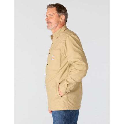 Carhartt Men's 105532 Rugged Flex Relaxed Fit Canvas Fleece-Lined Snap, Dark Khaki, 3XL