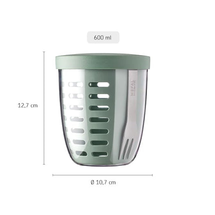 Mepal – Fruit & Veggie Pot Ellipse – Nordic Black – 600 ml – Airtight & Leakproof – Includes Colander & On-the-go Fork – Dishwasher Safe