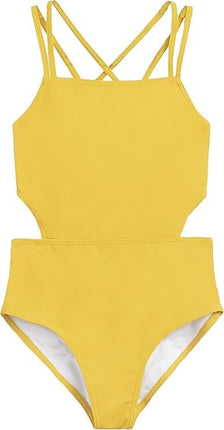 Traje de baño de una pieza con aberturas Kanu Surf para niñas, amarillo sólido, talla 16