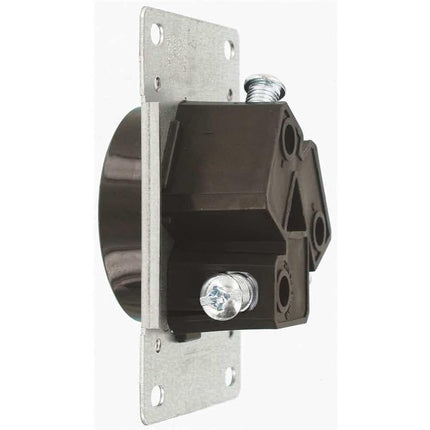 Leviton 5207-S10, 30 amperios, 125/250 voltios, NEMA 10-30R, 3P, 3W, receptáculo de montaje empotrado, hoja recta, grado industrial, sin toma a tierra, AL-CU, cableado lateral, correa de acero-negro, sin tamaño