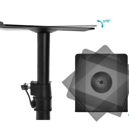 Monoprice Universal Clamp-On Desktop Speaker Mounts Pair Height-Adjustable 9 x 9 inch Tray, Fits Most Bookshelf Studio Monitor Speakers