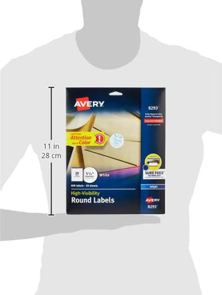 Avery High Visibility Printable Round Labels with Sure Feed, 1.5" Diameter, White, 400 Customizable Blank Labels Total (8293)