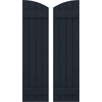 Ekena Millwork ARW101BE414X38OBH Americraft Four 2 Exterior Real Wood Joined Board-n-Batten Shutters w/Elliptical Top (Per Pair), 14"W x 38"H, Starless Night Blue