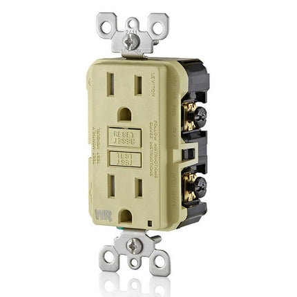 Leviton GFWT1-I Self-Test SmartlockPro Slim GFCI Weather-Resistant and Tamper-Resistant Receptacle with LED Indicator, 15 Amp, Ivory