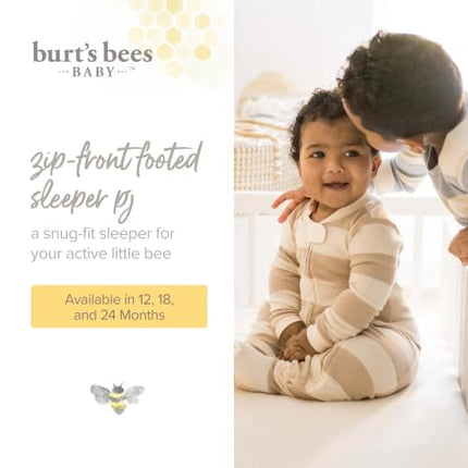 Burt's Bees Baby baby-boys Sleeper Pjs, 100% Organic Cotton, One-piece Footie, Zip Up Jumpsuit, Snug Fit Pajamas, Blue Golden Bee, 24 Months