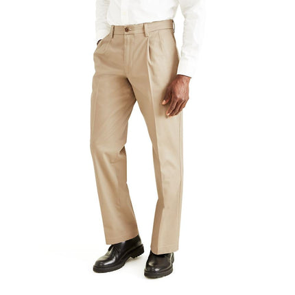 Dockers Men's Classic Fit Signature Khaki Lux Cotton Stretch Pants-Pleated (Regular and Big & Tall), Timberwolf, 40W x 29L, Timberwolf, X-Large