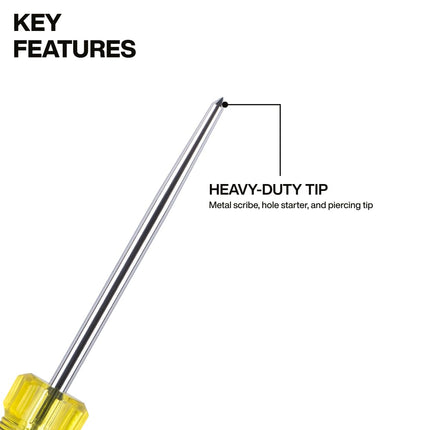 Klein Tools 6504DD Demolition Scratch Awl, Steel Tip-to-Cap Construction, Cushion-Grip Handle, Oversized Strike Cap, Piercing and Scribing Tool