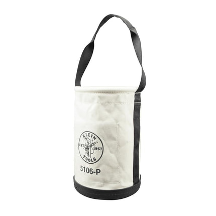 Klein Tools 5106P Storage Bucket, Canvas Tool Bucket, 9-Inch Diameter, 14-Inch Height, No. 6 Canvas, Web Handle, Interior Pockets