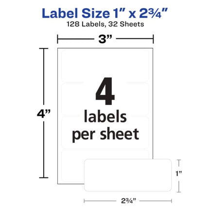 Avery Multi-Use Permanent Labels, 1" x 2.75", White, Non-Printable, 128 Blank Labels Total (6113)