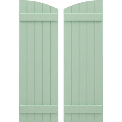 Ekena Millwork ARW101BE518X38SGH Americraft Five 2 Exterior Real Wood Joined Board-n-Batten Shutters w/Elliptical Top (Per Pair), 17 1/2"W x 38"H, Seaglass