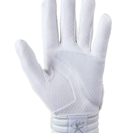 Guante de bateo de sóftbol Mizuno Finch juvenil acolchado blanco/oro grande