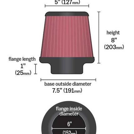 K&N Universal Conical Filter Connection, 190mm Bottom, 152mm Top, 203mm Height (RU-1020)