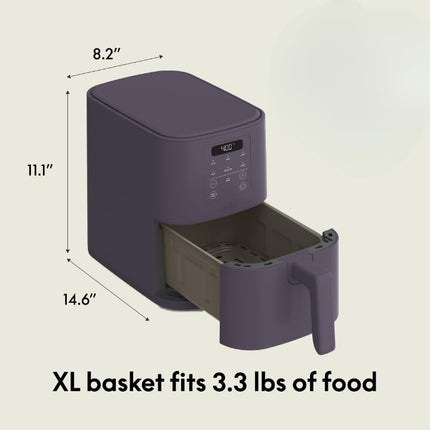 bella 4Qt Slim Air Fryer, Fits-anywhere� Kitchenware, EverGood� Ceramic Nonstick Coating, Adjustable Temperature, 6 Preset Cooking Options, 60 Min Auto Shutoff w Audible Tone, 3.3lb Capacity, Plum
