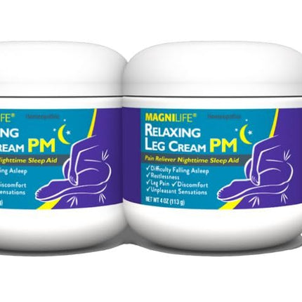 MagniLife Relaxing Leg Cream PM, Deep Penetrating Topical for Pain and Restless Leg Syndrome Relief, Naturally Soothe Cramping, Discomfort, and Tossing with Lavender and Magnesium (2 Pack-4oz Jars)