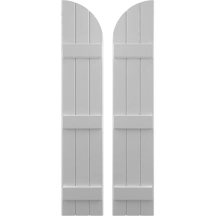 Ekena Millwork ARW401BQ311X33PRH Americraft Three 3 Exterior Real Wood Joined Board-n-Batten Shutters w/Arch Top (Per Pair), 10 1/2"W x 33"H, Primed