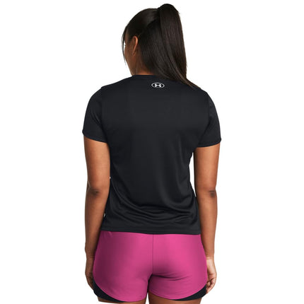 Under Armour Women's Velocity Solid Short Sleeve V Neck T Shirt, (001) Black / / Metallic Silver, XS