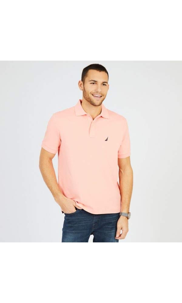 Nautica Men's Big and Tall Classic Fit Short Sleeve Solid Soft Cotton Polo Shirt, Coral Sands, 1X