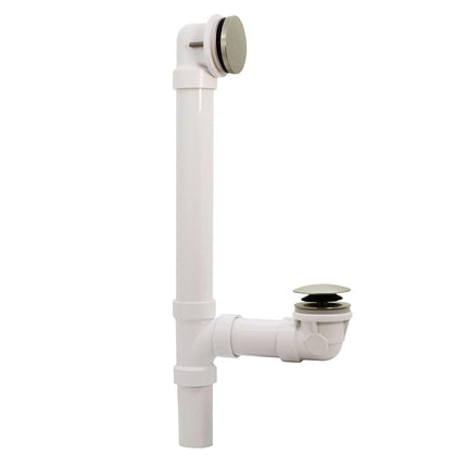 Westbrass 493244H-4-07 12" & 4" Bath Waste & Overflow Assembly with Tip-Toe Drain Plug and Illusionary Faceplate-SCH. 40 PVC Pipe, Satin Nickel