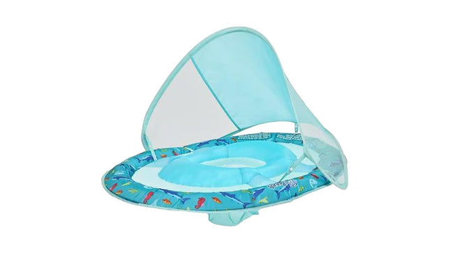 SwimWays Sun Canopy Inflatable Baby Spring Float for Kids 9-24 Months (Teal Sealife)