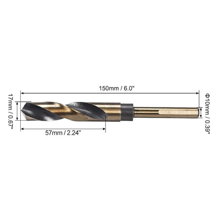 uxcell Reduced Shank Twist Drill Bits 17mm Black Nitride & Gold Titanium Coated High Speed Steel 4341 with 10mm (3/8") Shank for Stainless Steel Alloy Metal Plastic Wood