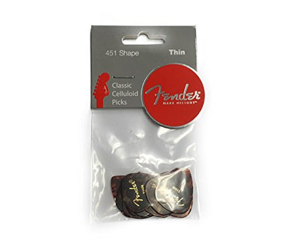 Fender 451 Shape Classic Celluloid Picks (12 Pack) for electric guitar, acoustic guitar, mandolin, and bass, 451 - Thin, Multicolor (Tortoise Shell)