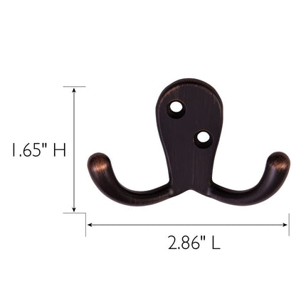 Design House Coat Hooks, Double Prong Hooks, Wall-Mounted, Steel Construction, Bath Robe & Towel Hooks, Oil Rubbed Bronze, 5-Pack, 2.86 in. W x 1.65 in. H x 0.98 in. D, 207738