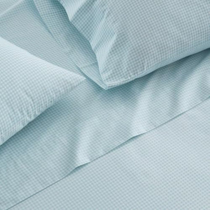 Martha Stewart - King Size Sheets Set, Crisp & Tailored Cooling Sheets w/a Naturally Smooth Cotton Percale Lightweight Feel - Bed Sheets with Matching Pillowcases & Fitted Sheet (Small Gingham Blue)