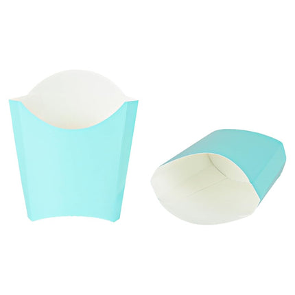 Bio Tek 3.9 x 2.6 x 3.5 Inch French Fry Cup, 100 Disposable Snack Cups - Stackable, Sustainable, Turquoise Paper 2 Ounce Fry Holder, for Fries, Onion Rings, Popcorn, or Cookies - Restaurantware