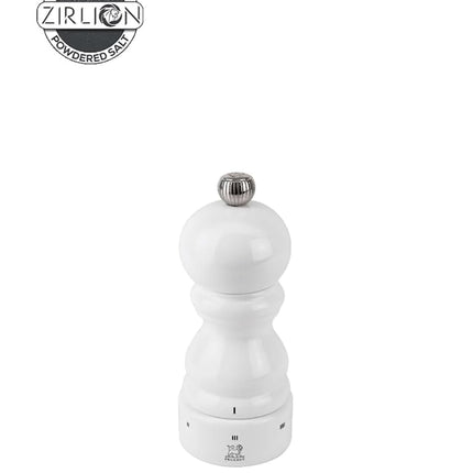 PEUGEOT - Paris u'Select 12 cm Salt Mill - 6 Predefined Salt Grinder Settings - Powdered Salt Innovation, Zirlion Mechanism - PEFC-Certified Wood - Made in France - Glossy White Finish