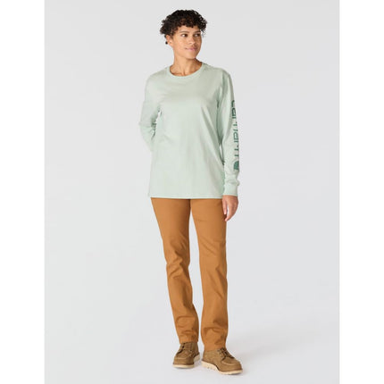 Carhartt Women's Loose Fit Heavyweight Long-Sleeve Logo Sleeve Graphic T-Shirt, Smoked Teal, S
