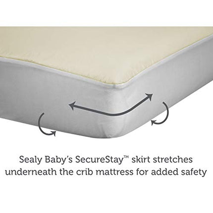 Sealy Cubrecolchón Impermeable y Refrescante de Algodón Orgánico, Ajustable para Cama de Niño Pequeño y Cuna de Bebé, Silencioso, Lavable a Máquina y Apto para Secadora, 52" x 28" - Blanco