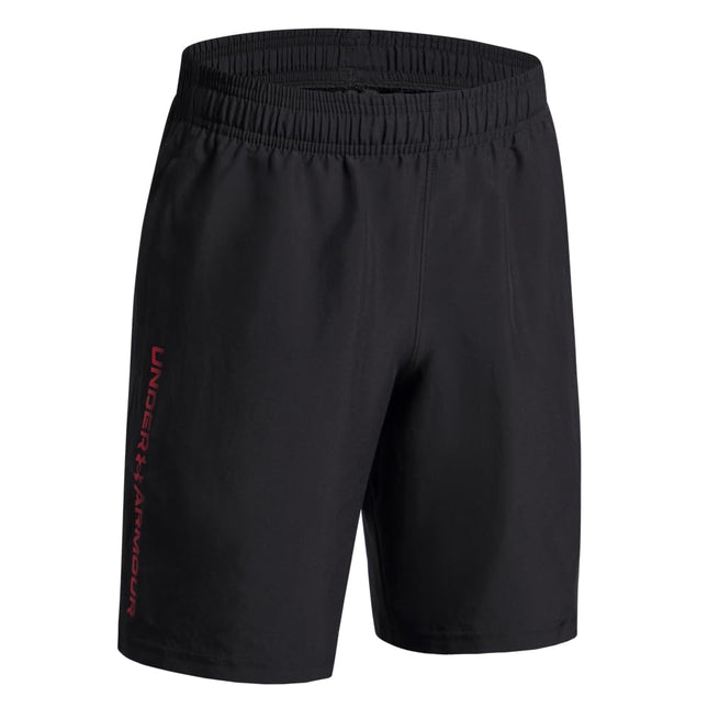 Short tissé Under Armour Wordmark pour garçons, (007) Noir / Rouge Racer, S