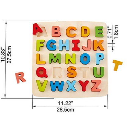 Hape Chunky Alphabet Puzzle, Wooden ABC Puzzle for Toddlers, Bright Uppercase Letter Blocks, Educational Toy for Kids 3+, Safe Non-Toxic Paint, Early Learning Puzzle for Reading & Spelling