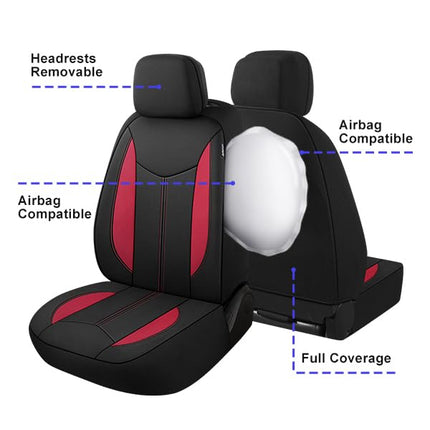 CAROMOP Waterproof Car Seat Cover Full Seats, Neoprene Split Bench Seat Covers for Cars, Universal Fit for Most Car Interior Covers-Sedan Truck SUV(Black/Red)