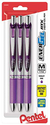 Bolígrafos de gel Pentel EnerGel Deluxe RTX, punta metálica de 0.7 mm, tinta violeta, (BL77BP3V) de Pentel